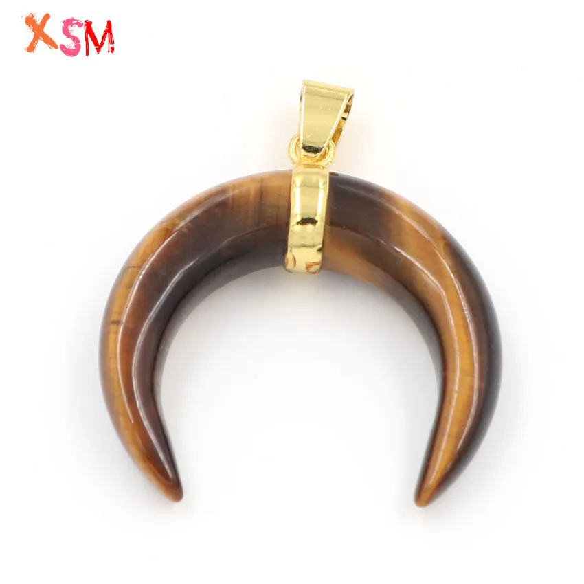 

xinshangmie Unique Chakra Bull Horn Pendants Natural Tiger Eye Stone Crescent Moon Reiki Healing Pendants Women Charm Jewellery