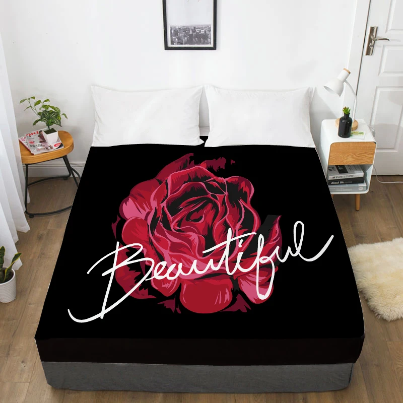 3D Custom Bed Sheet With Elastic,Fitted Sheet Queen/King,Rose Flower Mattress Cover, 200/150/160/180x200 bedsheet,drop ship