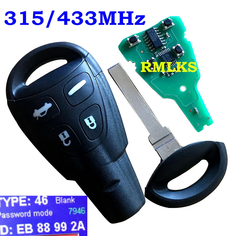 Для LTQSAAM433TX Saab 9-3 9-5 4 кнопочный умный фонарь PCF7946AT 434 МГц/315 МГц чип | Автомобили и