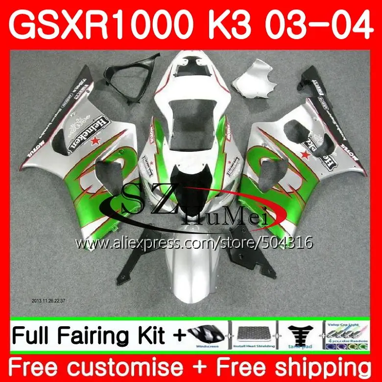 

Body For SUZUKI GSX-R1000 green flames GSXR 1000 03 04 Bodywork 36SH9 GSXR-1000 GSXR1000 03 04 K3 GSX R1000 2003 2004 Fairings