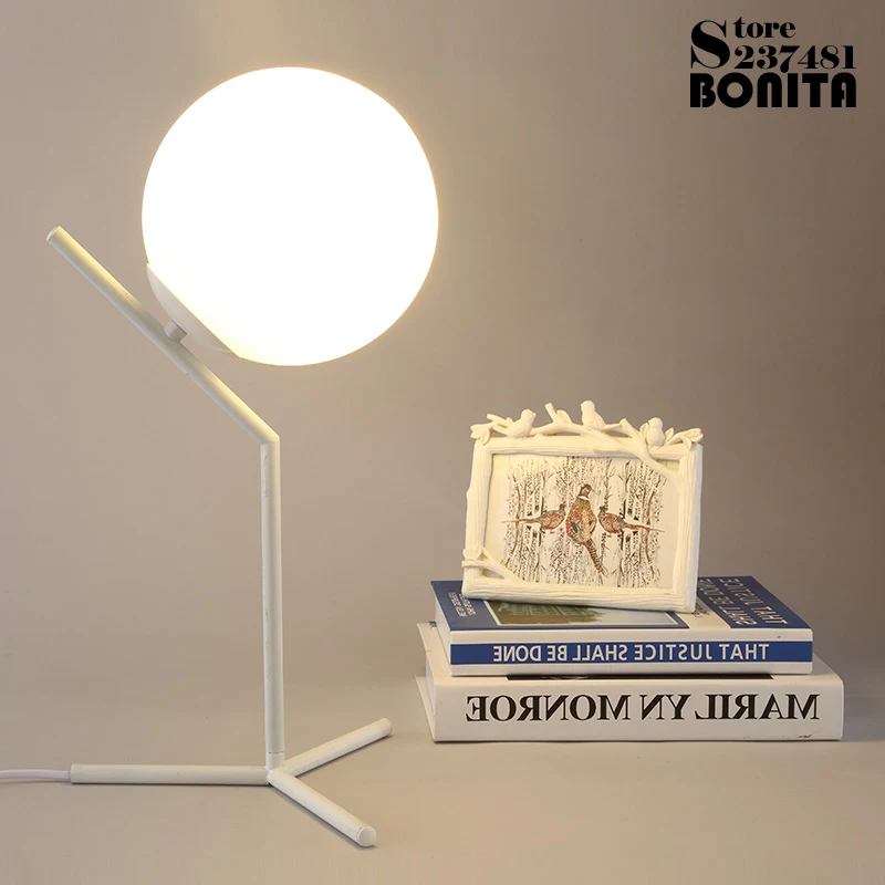  Nordic modern minimalist table lamps for living room white glass ball table light iron tripod milky