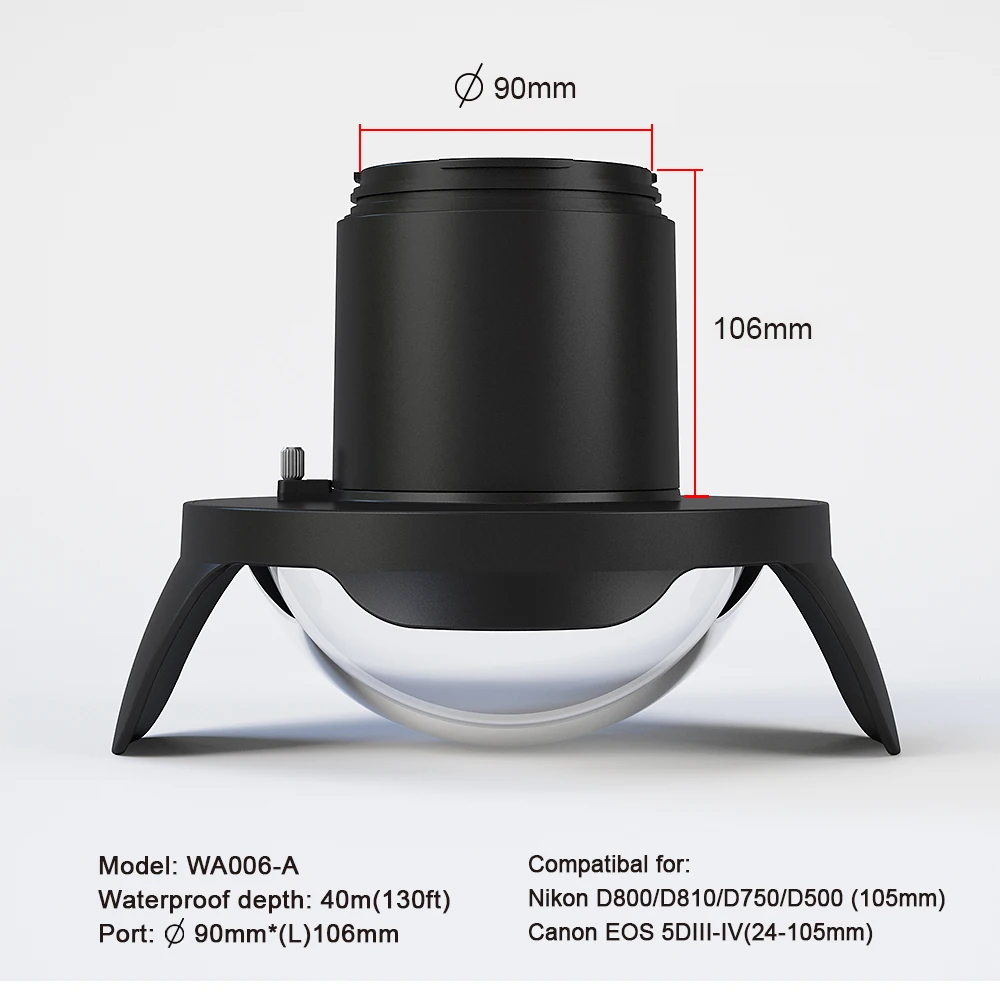 Underwater 40m Photography Anti-reflective Wide Angle Fisheye Lens for Nikon Canon Camera Seafrogs Meikon Waterproof Housing 
