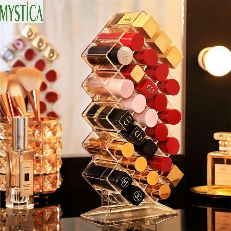  Acrylic Clear Lipstick Storage Rack Holder Cosmetic Brush Lip Rouge Organizer Shelf Makeup Nail Pol