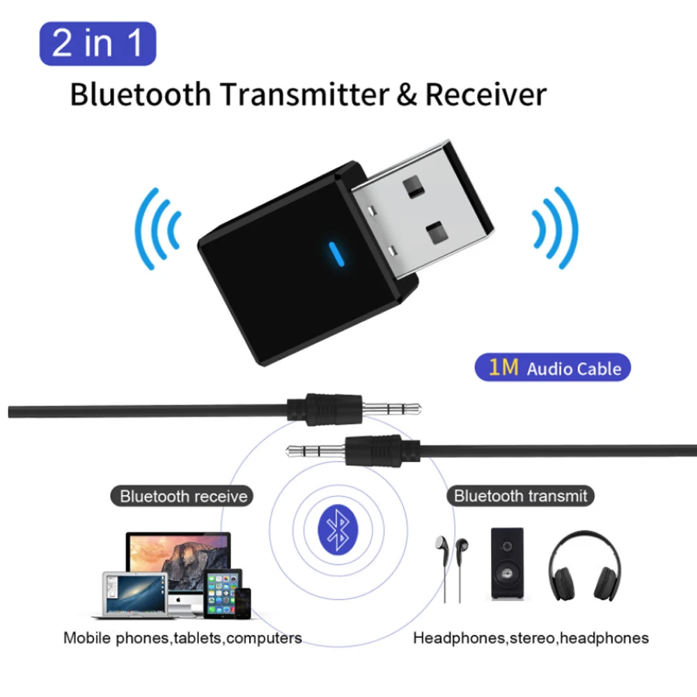 2-в-1 Bluetooth 5,0 аудио приемник передатчик Беспроводной адаптер мини-usb 3,2 мм AUX Стерео для ТВ ПК Беспроводной автомобильный адаптер