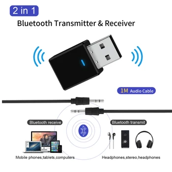 

2-In-1 Bluetooth 5.0 Audio Receiver Transmitter Wireless Adapter Mini USB 3.2mm AUX Stereo for TV PC Wireless Adapter Car