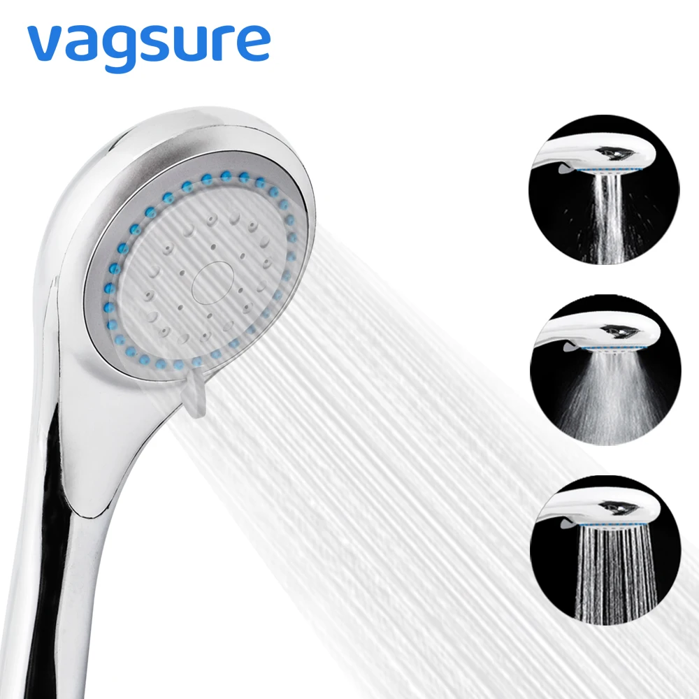 3 modes ABS Plastic Bathroom Shower Head Panel Round Chrome Rainfall Head Water Saving Classic Design G1/2 Showerhead Nozzle 