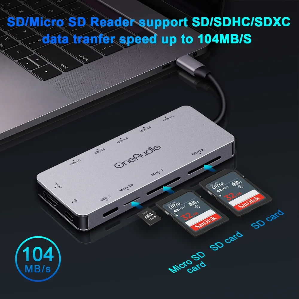 OneAudio USB 3,0 концентратор C концентратор Мульти USB разветвитель с HDMI Adater PD зарядное устройство для чтения карт type C концентратор для Macbook Pro/samsung Galaxy