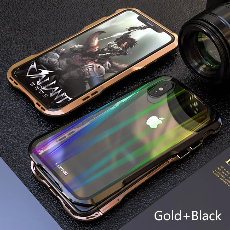 Для iPhone XS Max чехол Роскошный Жесткий магнитный металлический алюминиевый сплав прозрачный стеклянный противоударный чехол для телефона iPhone XR чехол - Цвет: Gold Black