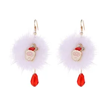 Fashion Santa Claus Reindeer Plush Gold Earring Red Rhinestone Hanging Dangle Drop Earrings for Women Christmas Gift Decoration santa claus enamel christmas dangle earrings