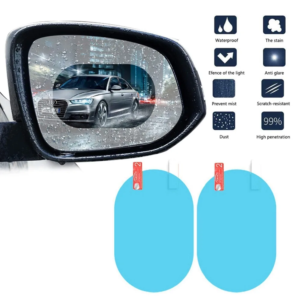 Pitrew 2PCs/Set Anti Fog Car Rearview Mirror Film Rainproof Clear Car Sticker for Car Window Mirror Protective Waterproof Film