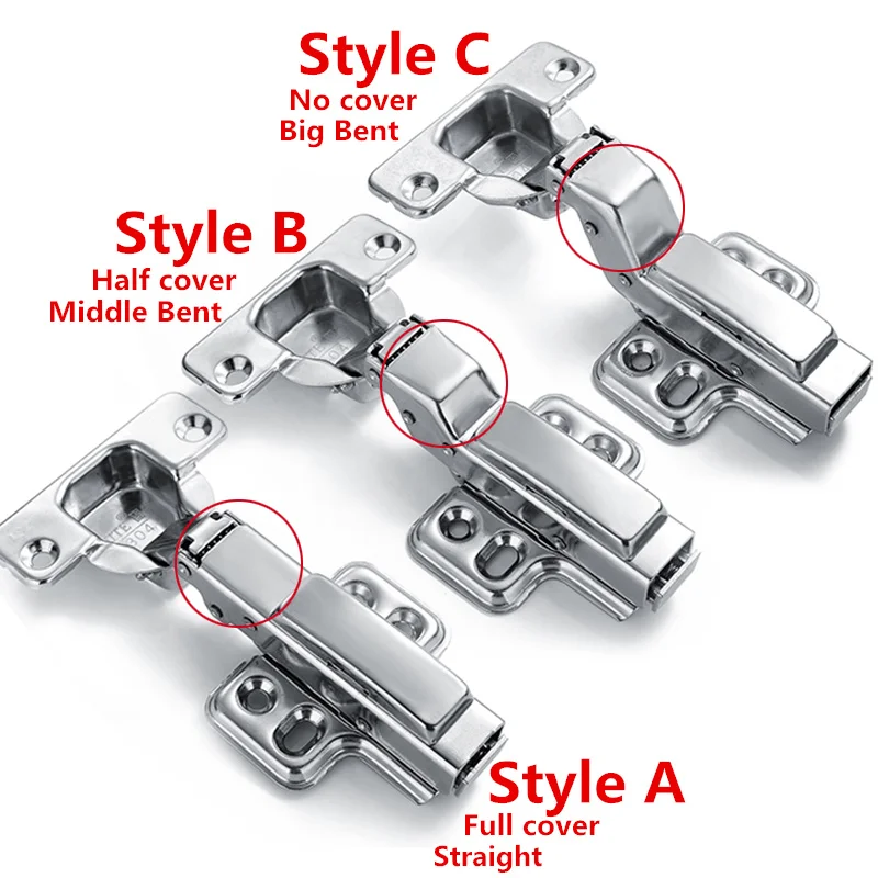 One Pair 304 stainless steel furniture hinge, soft close, Brass buffer