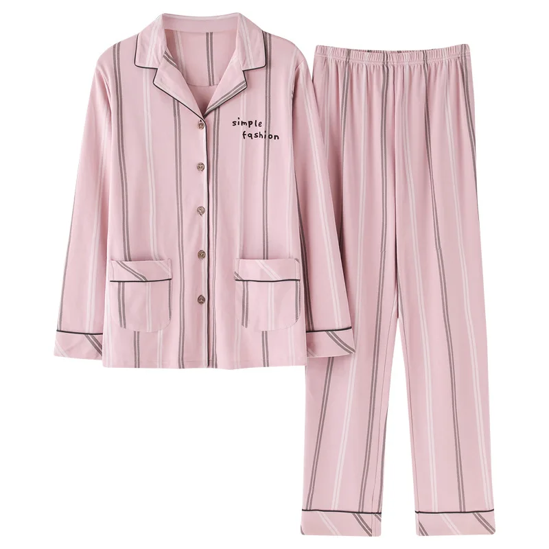 Милые пижамные комплекты размера плюс в полоску, Женская сексуальная одежда для сна, осенне-зимняя Хлопковая пижама Mujer Pigiama Donna, пижамы для женщин, домашний костюм