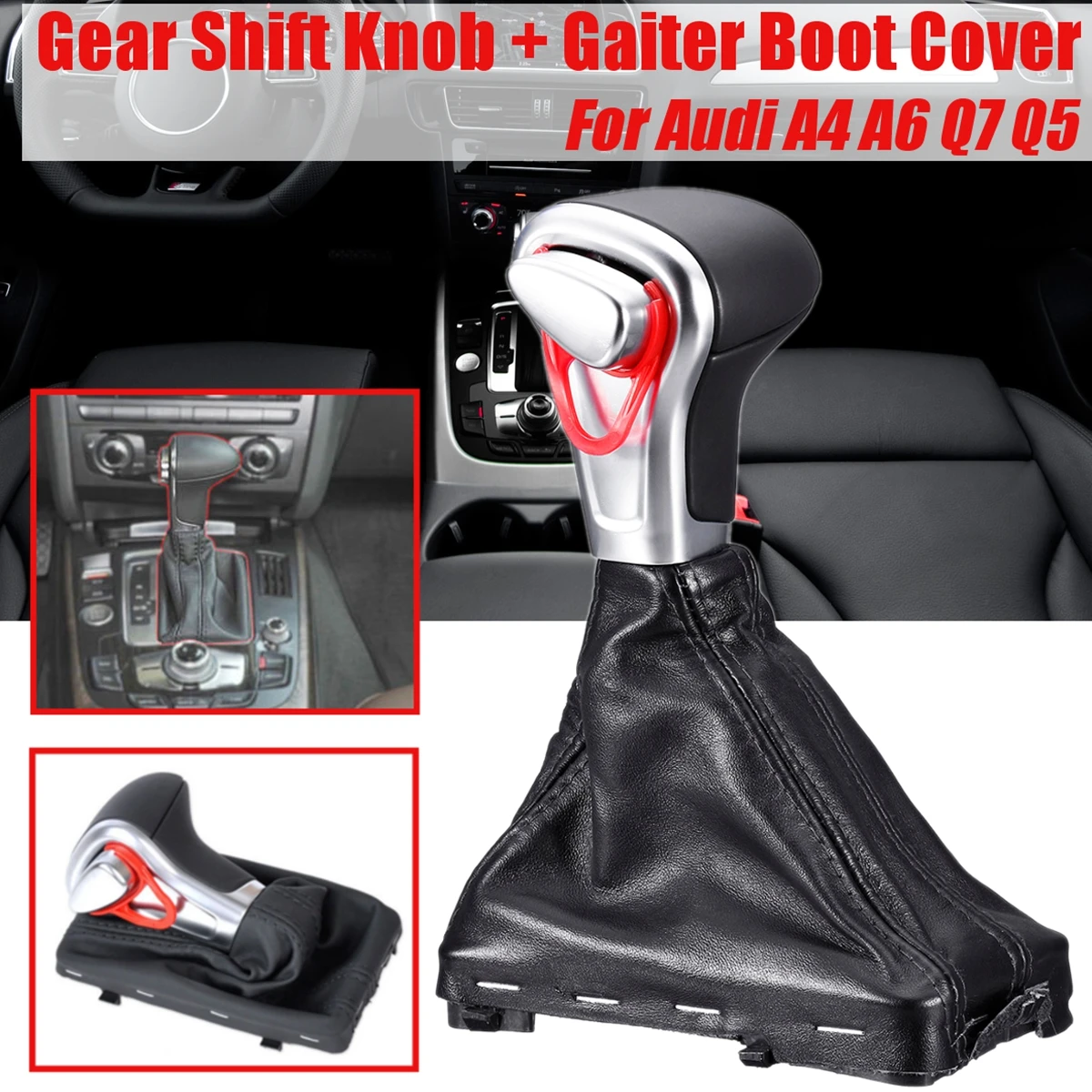 

Auto Car Gear Shift Knob & Gaiter Boot Cover PU Leather for Audi A3 8P A4 B8 A5 A6 C6 Q5 Q7 2004-2015 #8KD713139B