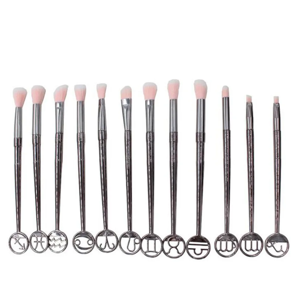 Pincéis de Maquiagem Ferramenta de Fibra Conjunto Punho Plástico Corar Sombra Sobrancelha Escova Cosmética Sintética Macia Constelações 12 Pçs – Set
