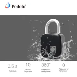 Podofo IP65 USB Перезаряжаемые смарт-ключа отпечатков пальцев блокировка Противоугонные Электронный Главная безопасности для дверного