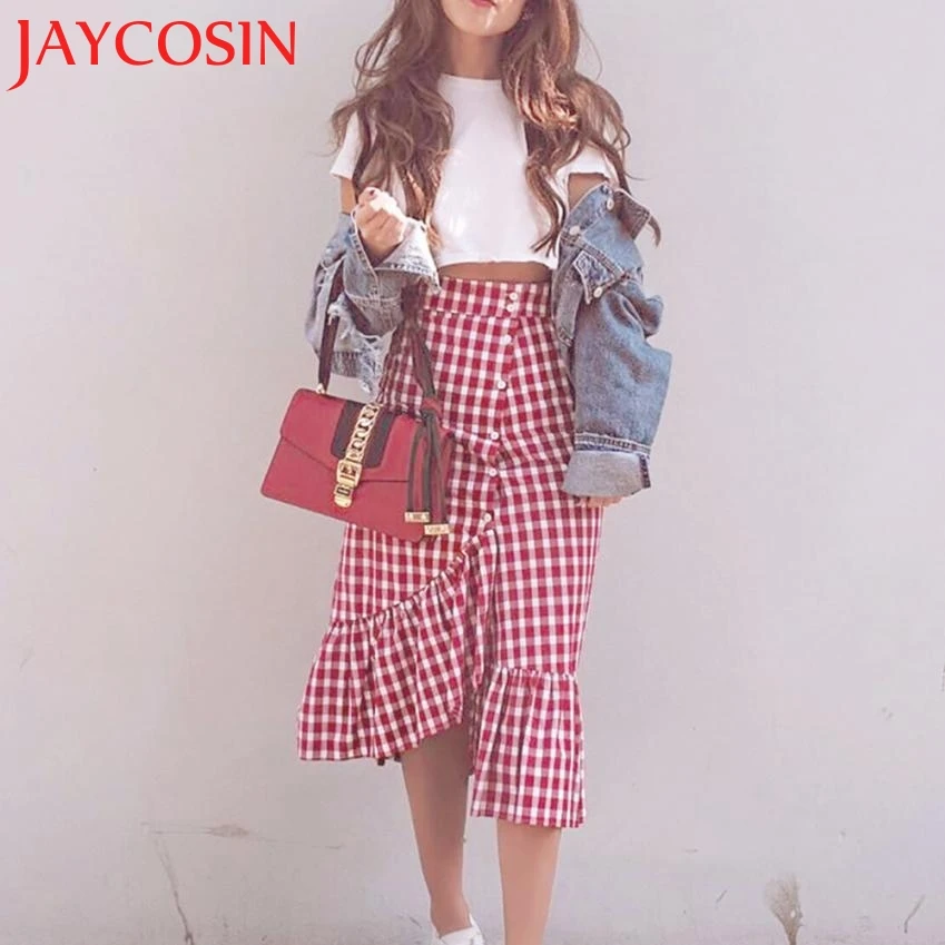 Женская клетчатая юбка JAYCOSIN с высокой талией на кнопках для вечеринок 18 июля