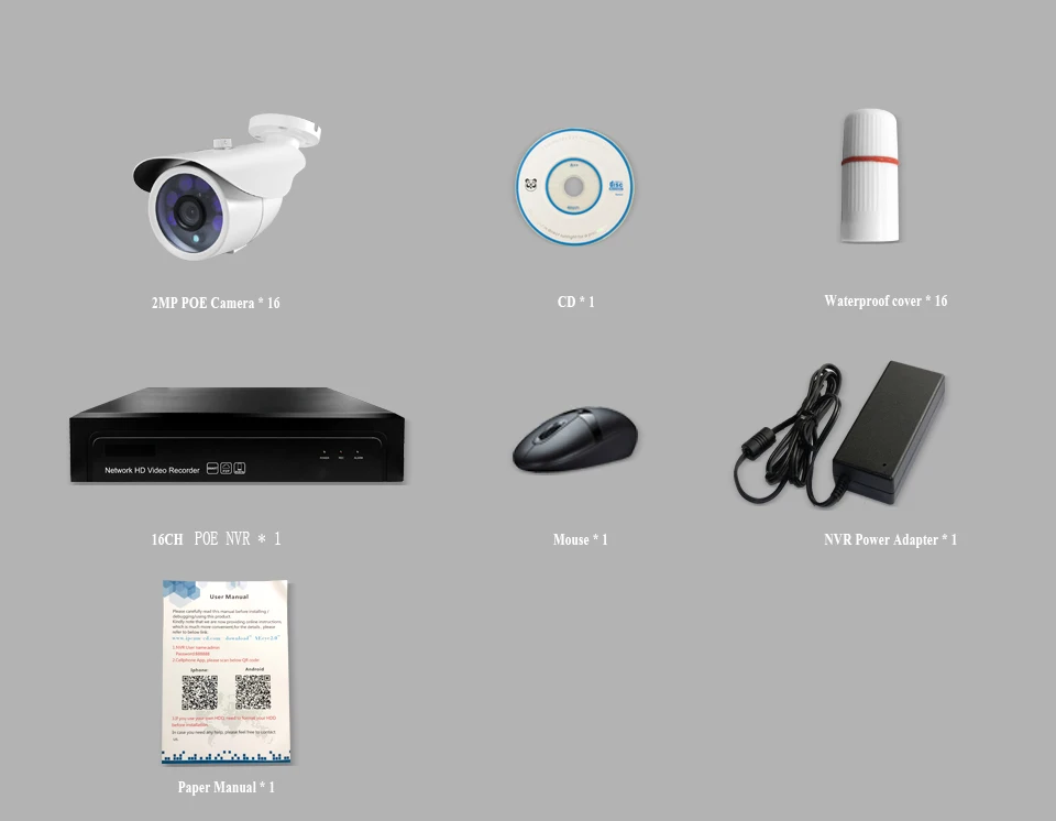 HJT IP Камера 16CH H.264/H.265 1080 P 2.0MP POE 48 V Системы 16CH POE сетевой видеорегистратор наружного наблюдения безопасности CCTV Камера 6IR Ночное видение