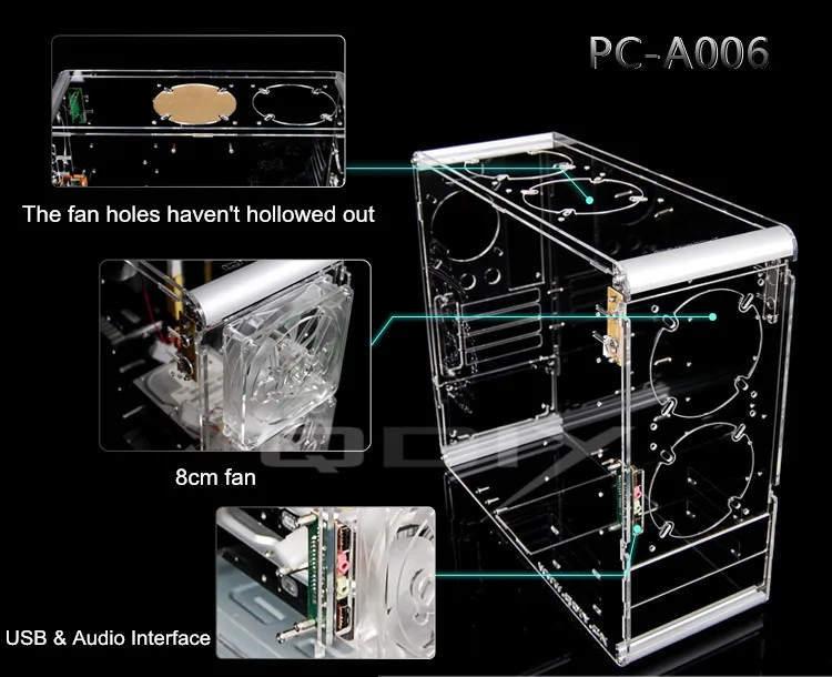 QDIY PC-A006M вертикальный чистый прозрачный акриловый персональный ПК чехол для компьютера