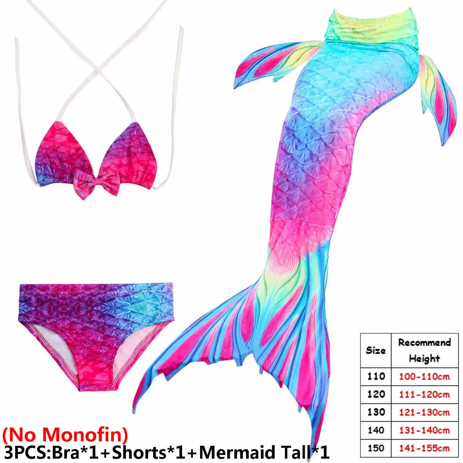 Девочки хвосты маленькой русалки для плавания костюм «хвост русалки» косплей девушки купальник дети плавающий костюм Monofin - Цвет: 3pcs NO Monofin