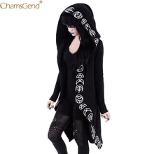 Популярный кардиган с принтом, черный, с длинным рукавом, в стиле панк, с принтом Луны, с капюшоном, черный кардиган, куртка, пальто размера плюс для женщин, косплей, Dec12