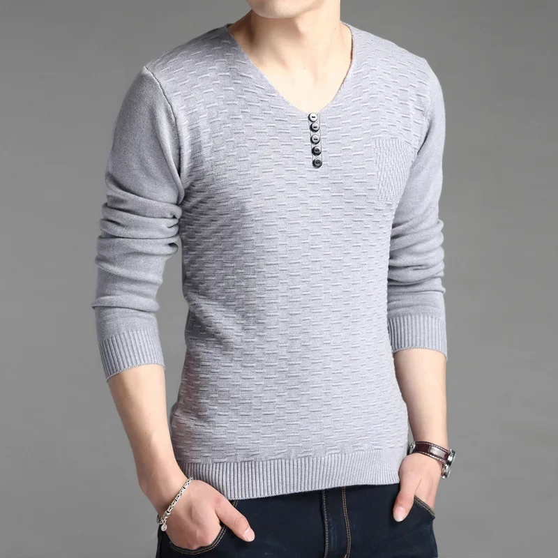 2016 Spring And Autumn New Mens V Neck Solid Color Sweater