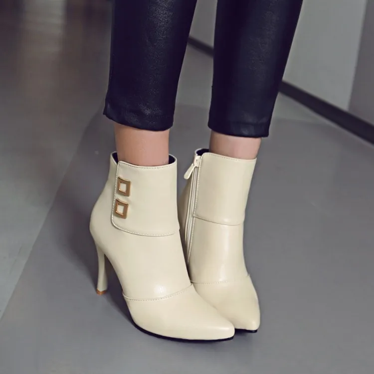 

Big Size 11 12 13 14 15 British wind round head thick heel high heel side zipper metal decorative boots