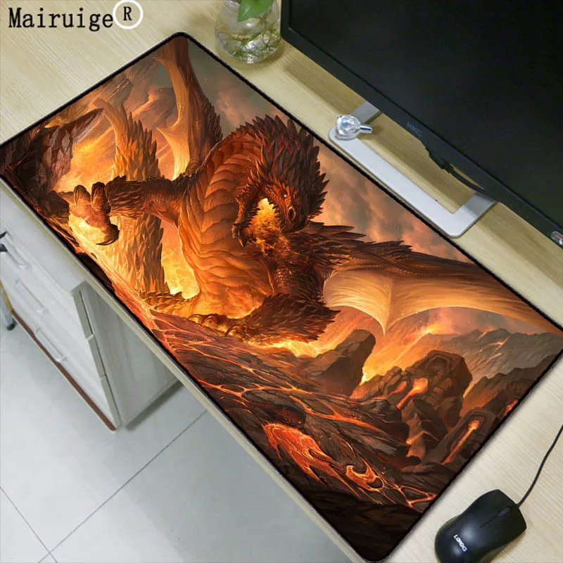 

Mairuige Large Gaming Mouse Pad with Lock Edge Fire Dragon Animal 40*90CM Speed Version Waterproof Mousepad for Dot 2 Lol