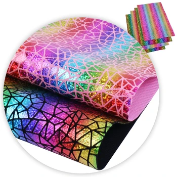 

David accessories 20*34cm Geometric Hologram Faux Synthetic Leather Fabric,DIY Sewing Garment Hairbow Bags Crafts,1Yc5171