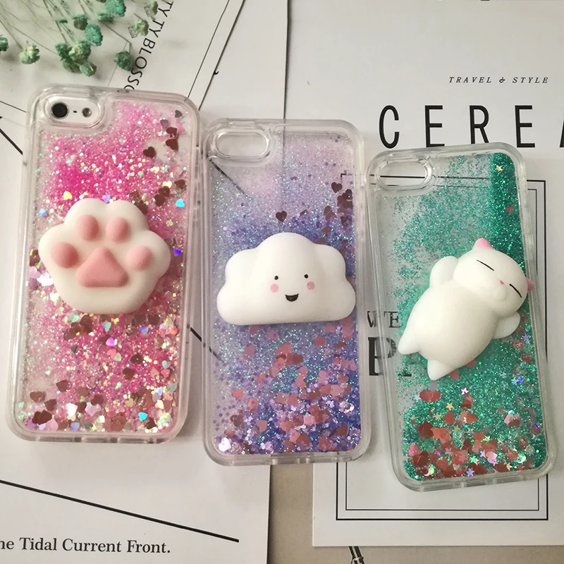 3D Cartoon Squishy Cat Quicksand Case For iPhone 5 s SE Case For iPhone 6 6s 7 8 Plus X Case Glitter Liquid Back Cover Case (15)