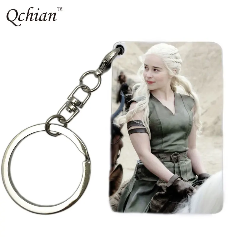 

Hot Movie Game of Thrones Keychain for Men Mother of Daenerys Targaryen Print Key chains Dragon Queen Key Holder