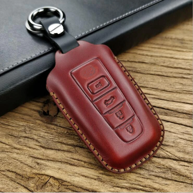 

Handmade Car Genuine Leather Key Cover Holder Case For Toyota Camry Corolla C-HR CHR Prado RAV4 2018 Fob 2/3/4 Button Key