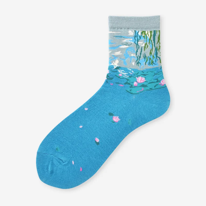 Корейские модные женские носки Украина элегантное счастье хлопок носки Ван Гог/знаменитый Пикассо картина маслом креативные вязаные художественные носки Ne56430 - Цвет: willow