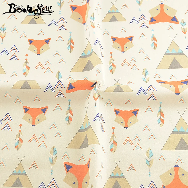 

Booksew Textile Fabric Meter 100% Cotton Beige Twill Printed Foxes Design DIY Patchwork Sewing Scrapbooking Tissu Coton Curtain