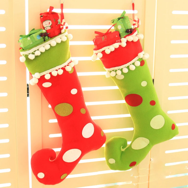 High quality New Year Christmas Tree Stockings Socks Decoration Stuffed Plush Cloth Candy Gifts ...
