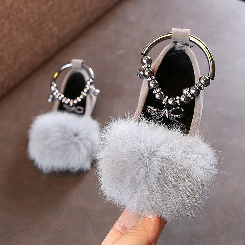 

2019 children shoes autumn and winter new girls shoes velvet warm fur Princess shoes baby shoes