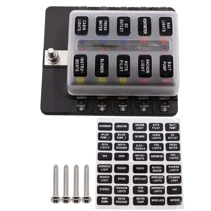 

10-Way Blade Fuse Box With LED Warning Light Kit Accessories Indicators Waterproof Dustproof For Car Truck Ship 12V 32V
