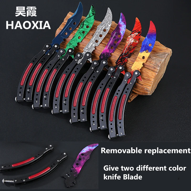 

Butterfly in knife training stainles steel knife butterfly CS GO knife folding Knife no edge dull tool disassembled and replaced