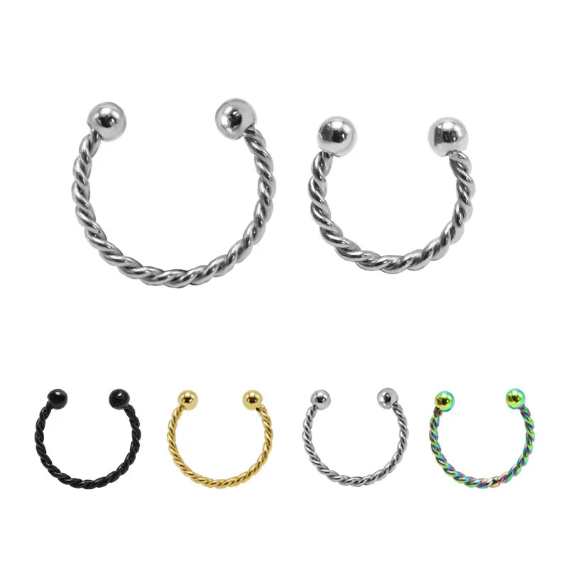 

2pieces Fashion Stainless Surgical Steel Titanium Fake Nose Ring Clicker Septum rings Piercing Body Jewelry Twisted Nose Hoop
