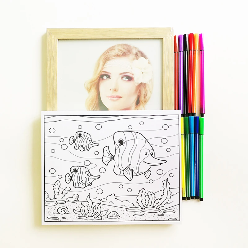

Coloring Book for Kids/Children 48 Coloring Paper with 12 Pcs Watercolor Pens and a Picture Frame Children's Coloring Book