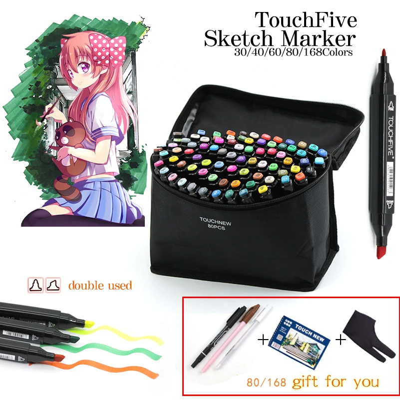 543 27 De Réductiontouchfive 304080168 Couleurs Noir Corps Dessin Marqueur Stylos Alcool Double Dirigé Conseils Pour Manga Dessin Marqueur