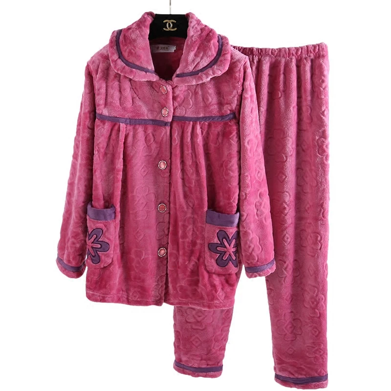 Women Winter Flannel Pajamas Thick Warm Winter Sleeping Clothes Two Piece Pajama Suits 2018 New Night Wear Nighty Clothes JW333 (4)