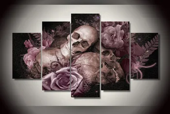 

2017 New Direct Selling No Oil Oil Painting Hd Skull And Roses Painting Room Decor Print Picture Canvas 5 Panels Wall