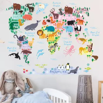 

Cute Animals World Map Removable Wall Sticker Mural Decals For Kids Baby Children Bedroom Living Room