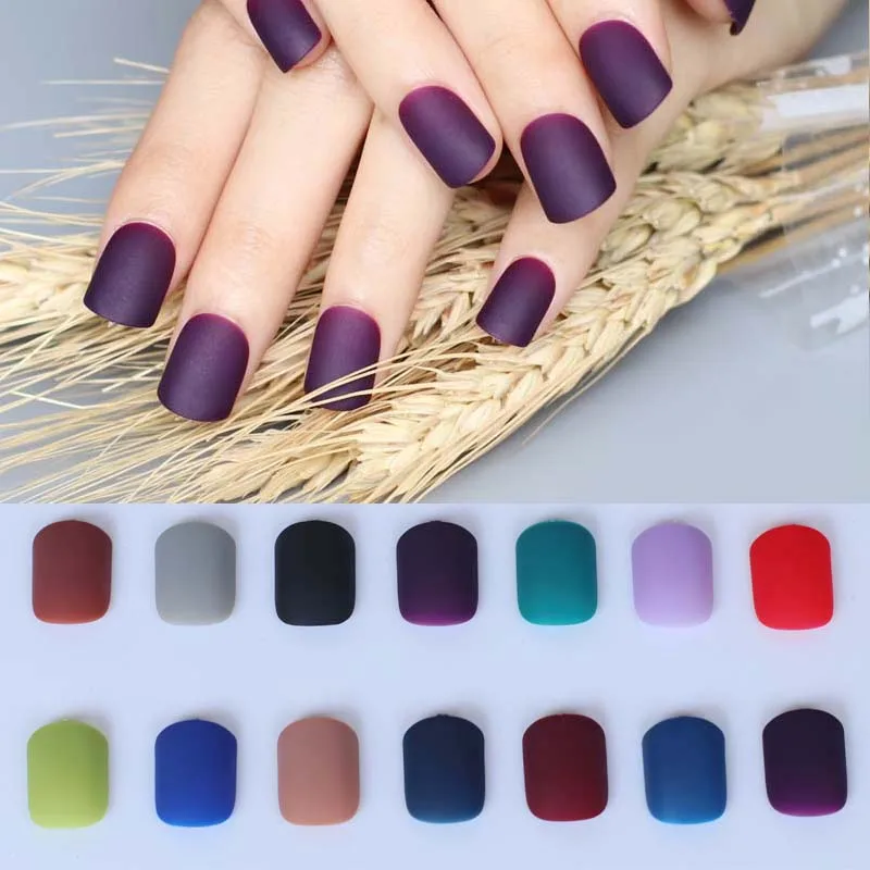 

2019 new Fashion Women Matte candy false nails short round tail tip 16 color Optional