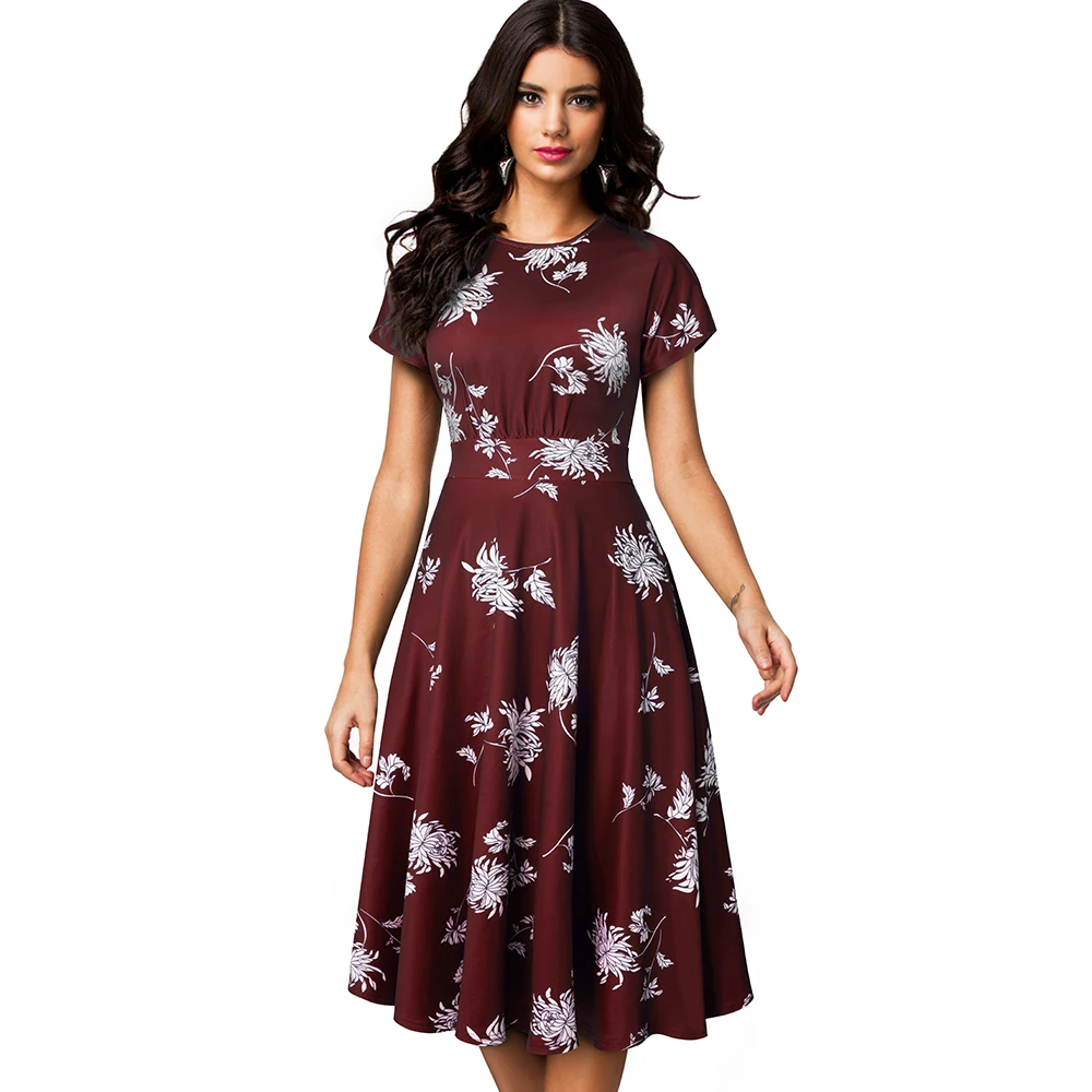 Summer Women Elegant White Floral Short Sleeve Women Dress Office Party Mid-Calf Vintage A-line Dress Vestidos EA102