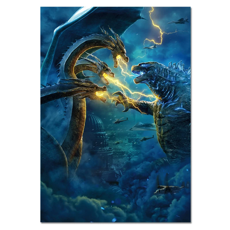 

Movie Posters Godzilla King of The Monsters Fabric Art Silk Prints 2019 New Film Wall Pictures for Home Bar Cafe Room Decoration