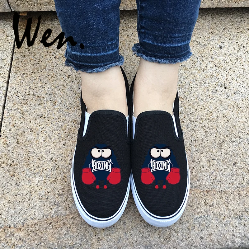 

Wen Slip On Flats Boxing Little Monster Original Design Black White Canvas Unisex Sneakers Girl Comfy Plimsolls Boy Skate Pumps