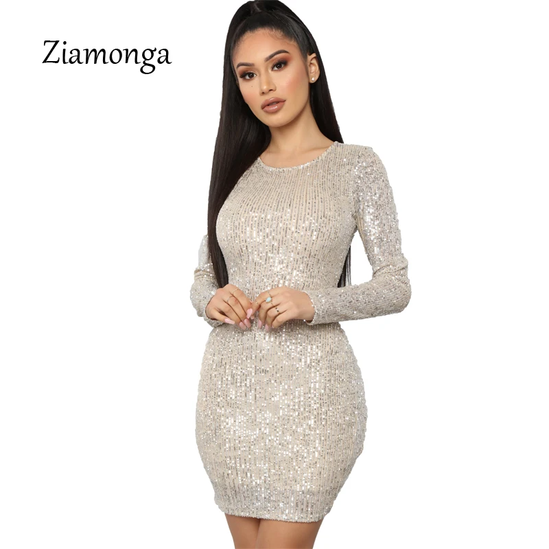 shiny long sleeve bodycon dress