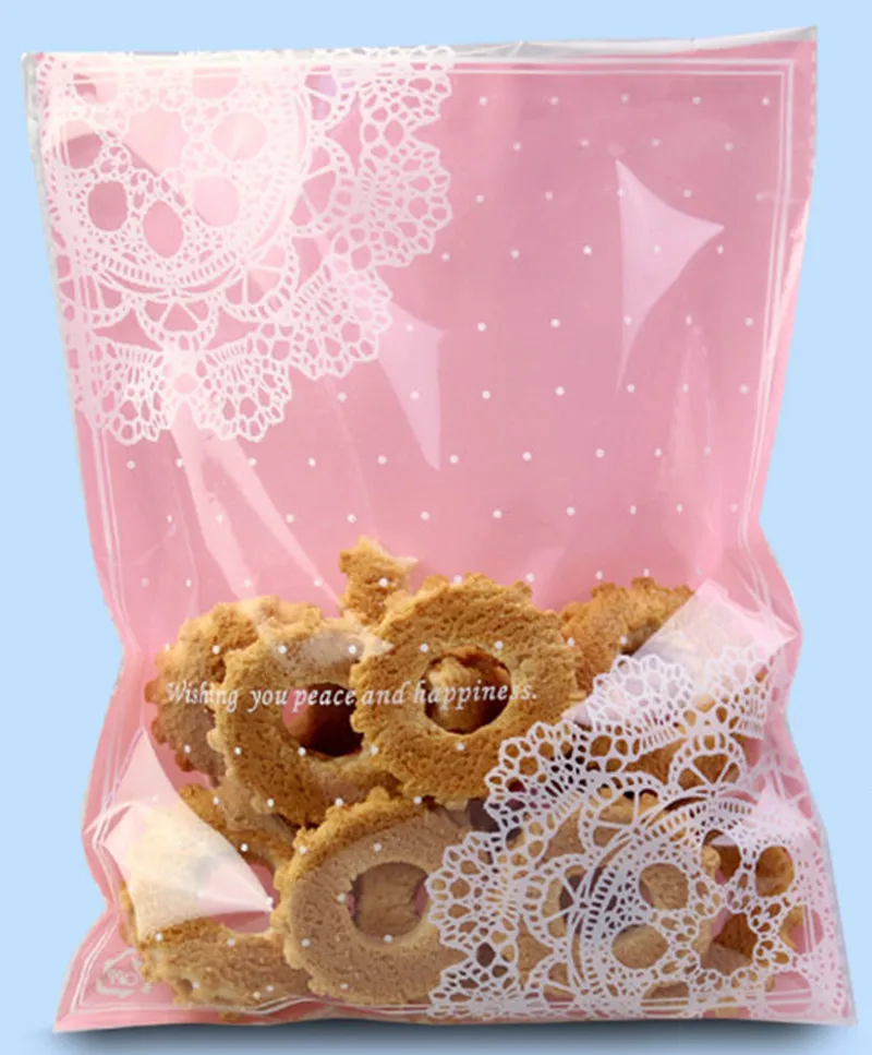 

100pcs/lot 16*20cm Blue Pink Plastic Self Adhesive Cookie Packaging Bag Wedding Candy Gift Decoration Bag