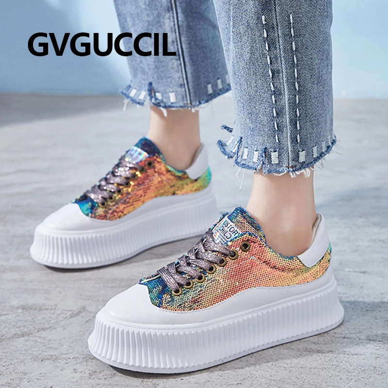 

Skateboarding Ladies sneakers shoes Genuine Wild Pantshoes Round Toe Bling High quality fabric 2019 New